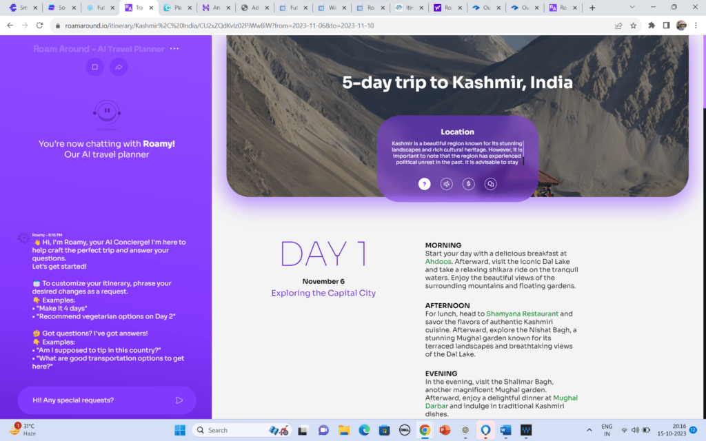 Screenshot 2023 10 15 201657 Roam Around AI : The Ultimate AI Travel Planner