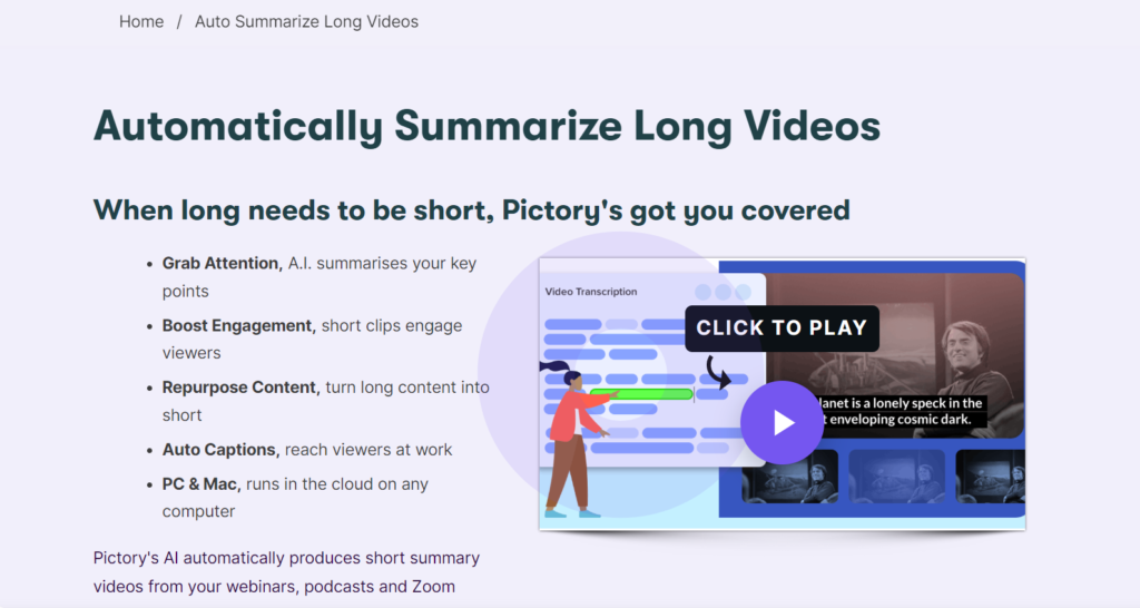 Pictory AI Feature Automatically summarize of long Video Comprehensive Analysis of Pictory AI (2024)