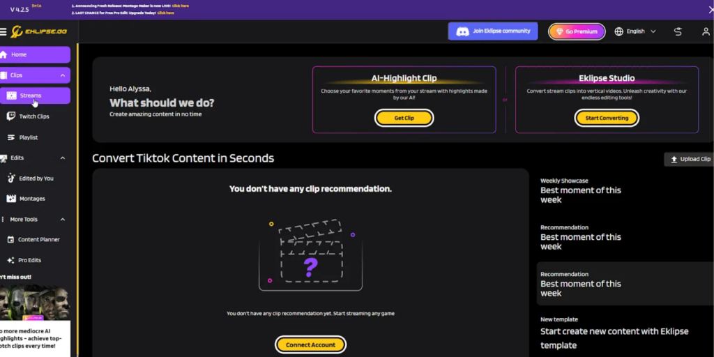 eklipse 1 2 Eklipse.gg: AI-Driven Highlight Generator for Content Creators
